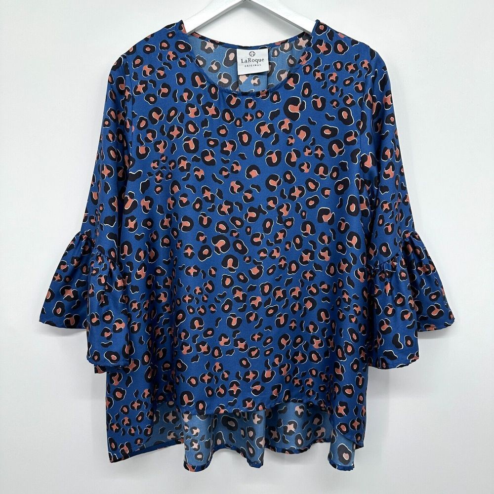 LaRoque Original Top Shirt Blouse OS Womens 100% Silk‎ 3/4 Ruffle Sleeve L XL